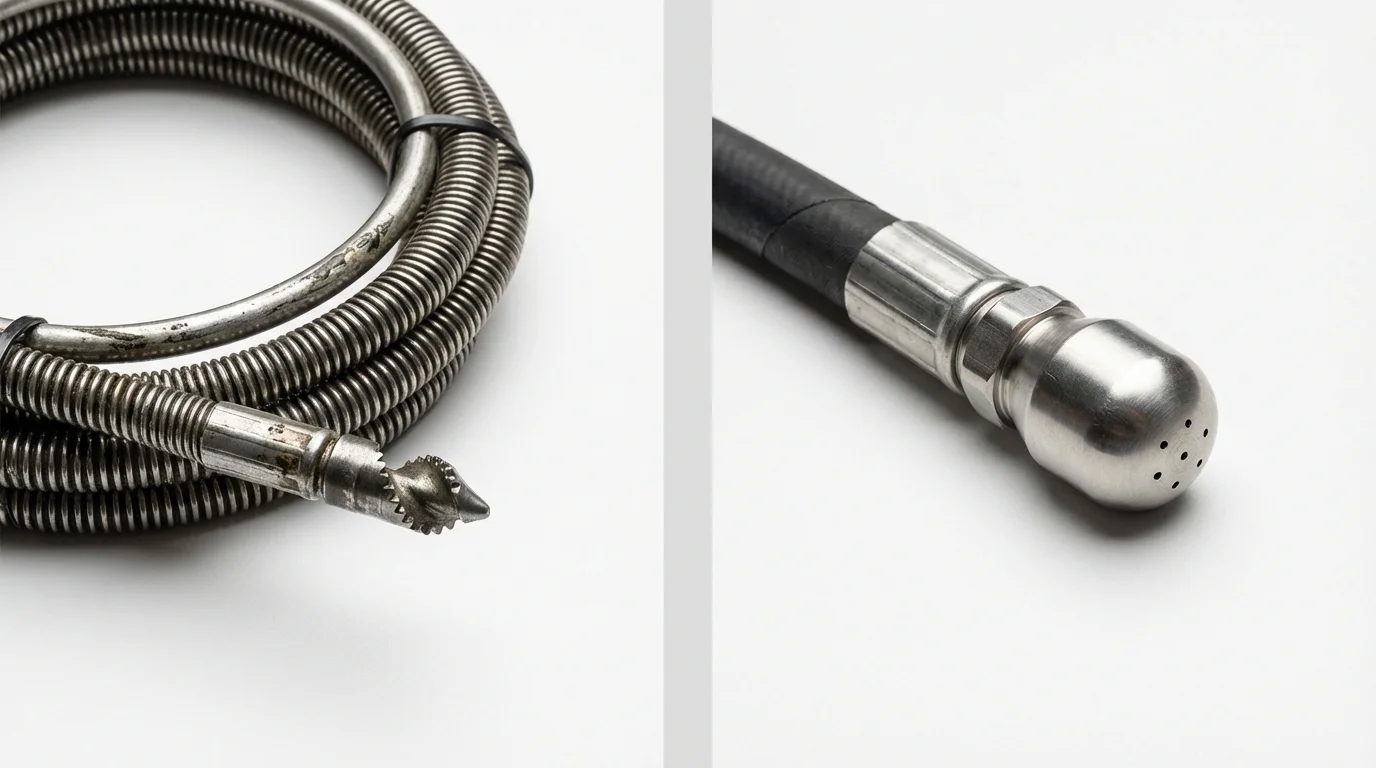 Drain snake cable and hydro jetting nozzle used for drain cleaning in Mebane, NC