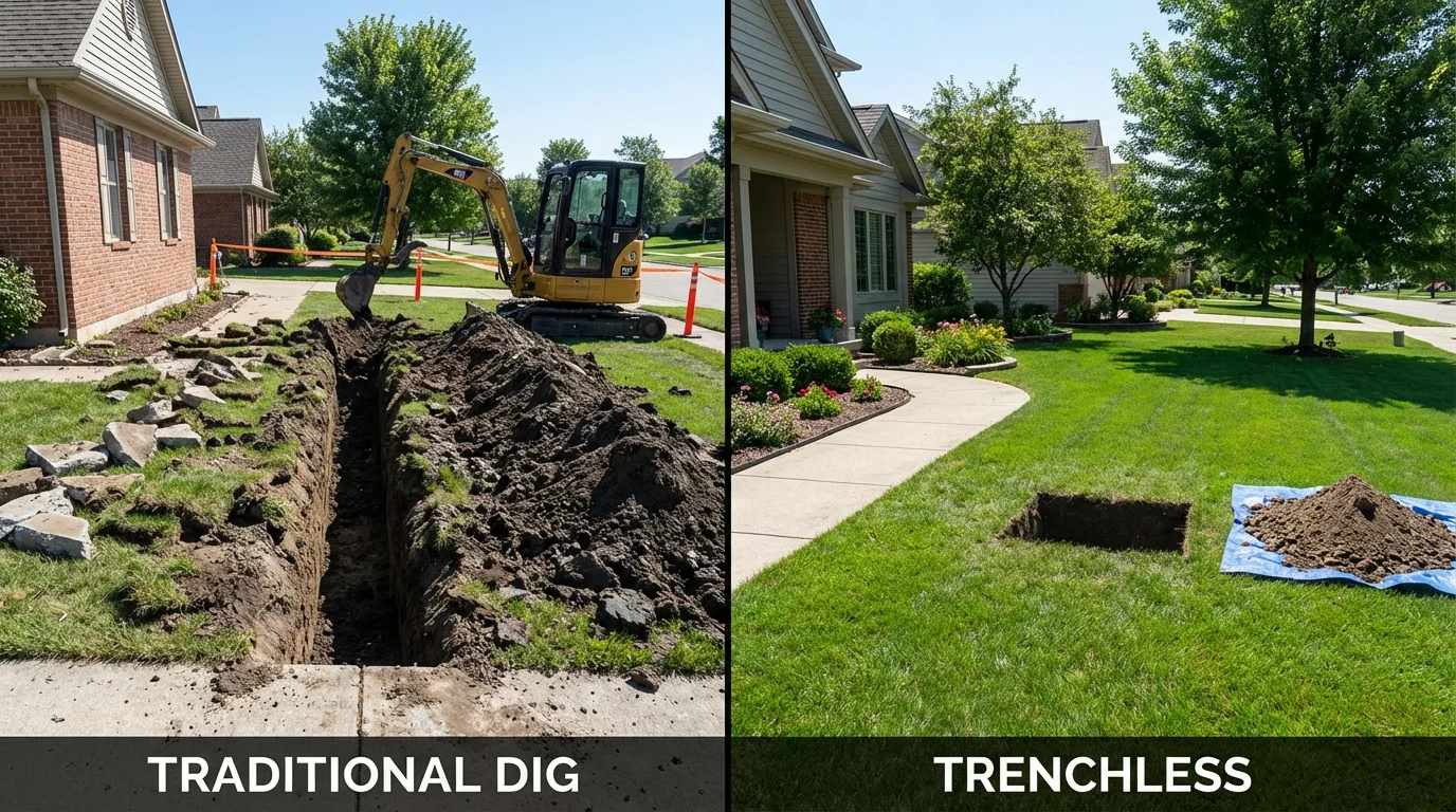 Trenchless sewer repair with minimal yard damage versus traditional excavation in Mebane, NC